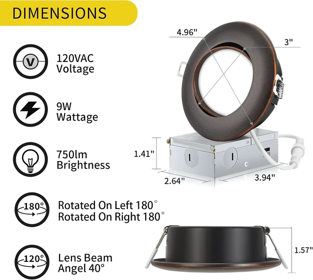 Alt view image 4 of 6 - KnLnny Ware Oil Rubbed Bronze 4 Inch recessed Light,dimmable,6 Pack,5CCT