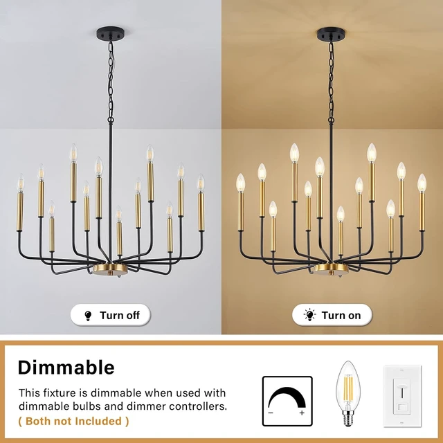 Alt view image 5 of 7 - 12-Light Black and Gold Dining Room Chandelier Light Fixture
