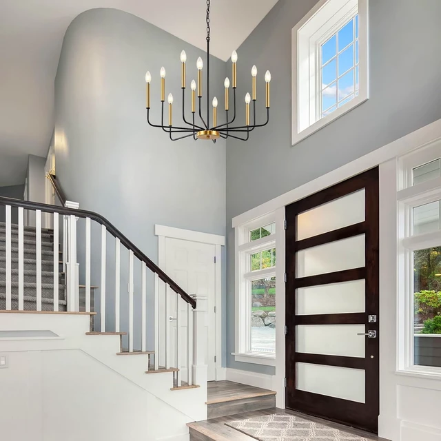 Alt view image 7 of 7 - 12-Light Black and Gold Dining Room Chandelier Light Fixture