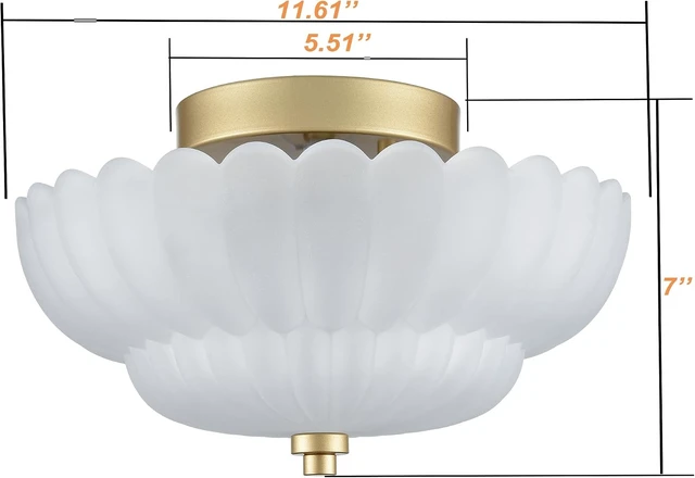 Alt view image 4 of 7 - HYDELITE Gold Flush Mount Ceiling Light with Scalloped Frosted Milk Glass