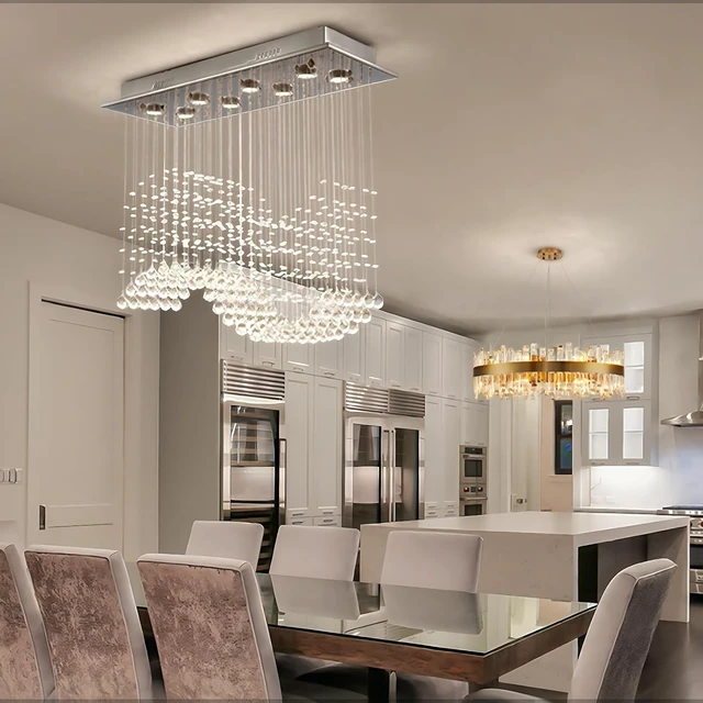Alt view image 3 of 7 - Siljoy 31.5'' Modern Wave Raindrop Crystal Ceiling Light for Dining Room