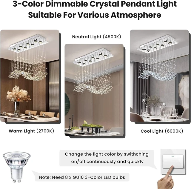 Alt view image 5 of 7 - Siljoy 31.5'' Modern Wave Raindrop Crystal Ceiling Light for Dining Room