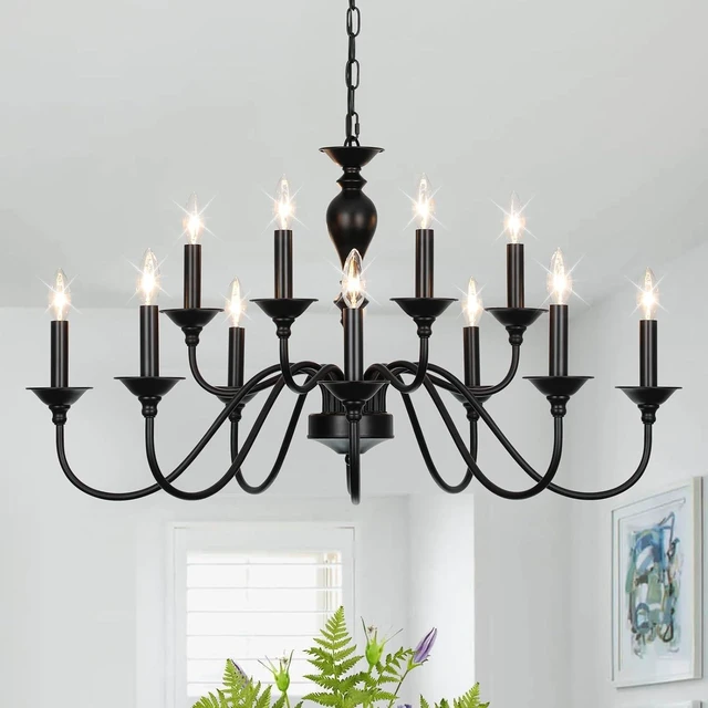 Main image of 12-Light Black Farmhouse Chandeliers for Dining Room Light Fixture 37"