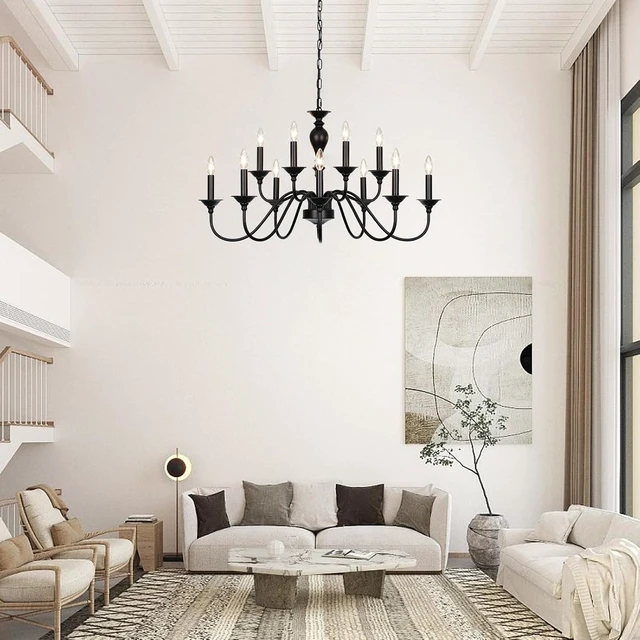 Alt view image 2 of 7 - 12-Light Black Farmhouse Chandeliers for Dining Room Light Fixture 37"