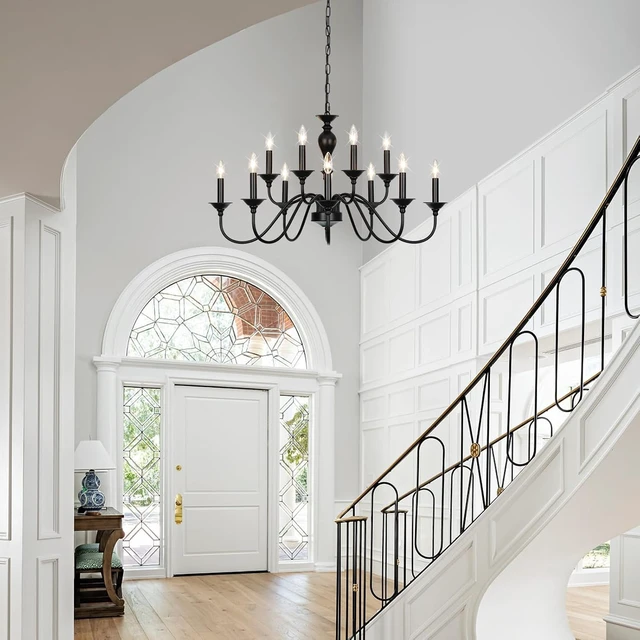 Alt view image 3 of 7 - 12-Light Black Farmhouse Chandeliers for Dining Room Light Fixture 37"