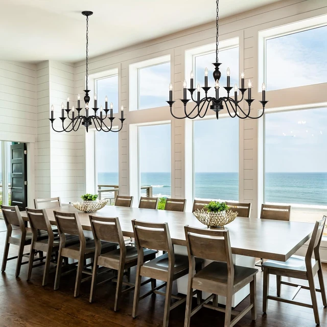 Alt view image 7 of 7 - 12-Light Black Farmhouse Chandeliers for Dining Room Light Fixture 37"