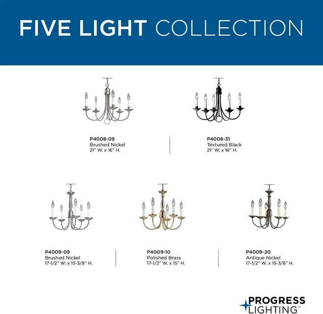 Alt view image 6 of 6 - Progress Lighting 5-Light Chandelier, Textured Black