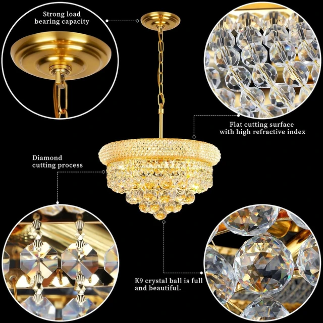 Alt view image 4 of 7 - Gold Crystal Chandeliers for Dining Room4-Lights D15 Inch