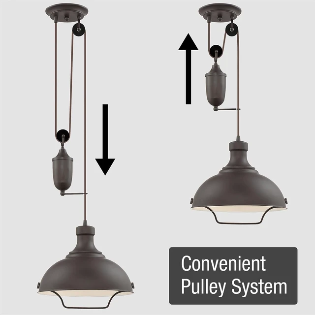Alt view image 3 of 7 - Kira Home Sequoia 13" Large Industrial Farmhouse Pulley Pendant Light