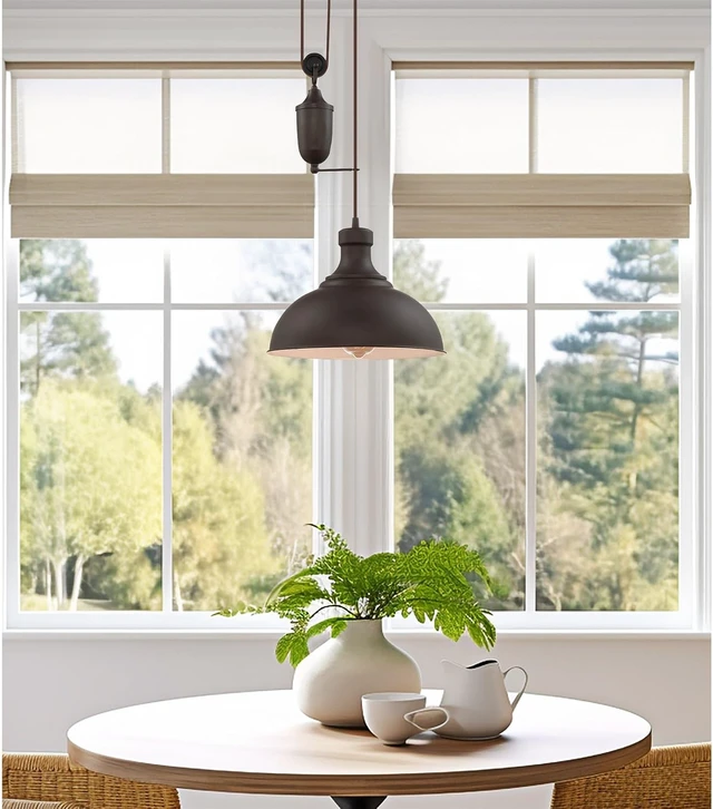 Alt view image 6 of 7 - Kira Home Sequoia 13" Large Industrial Farmhouse Pulley Pendant Light