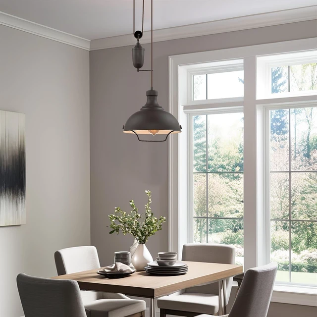Alt view image 7 of 7 - Kira Home Sequoia 13" Large Industrial Farmhouse Pulley Pendant Light
