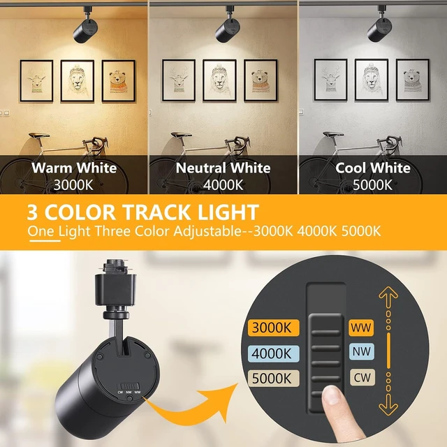 Alt view image 2 of 7 - VANoopee 3-Color 20W H Track Lighting Heads Dimmable, Black 4 Pack