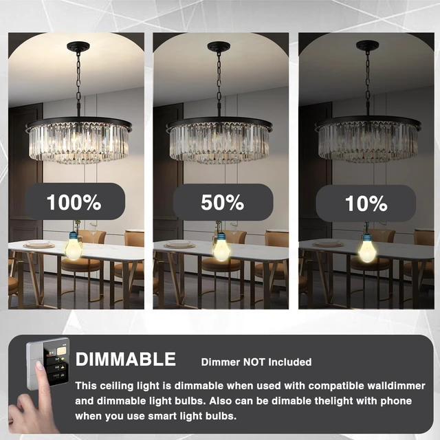 Alt view image 6 of 6 - Modern 8-Light Crystal Chandelier, 20 Inch Black