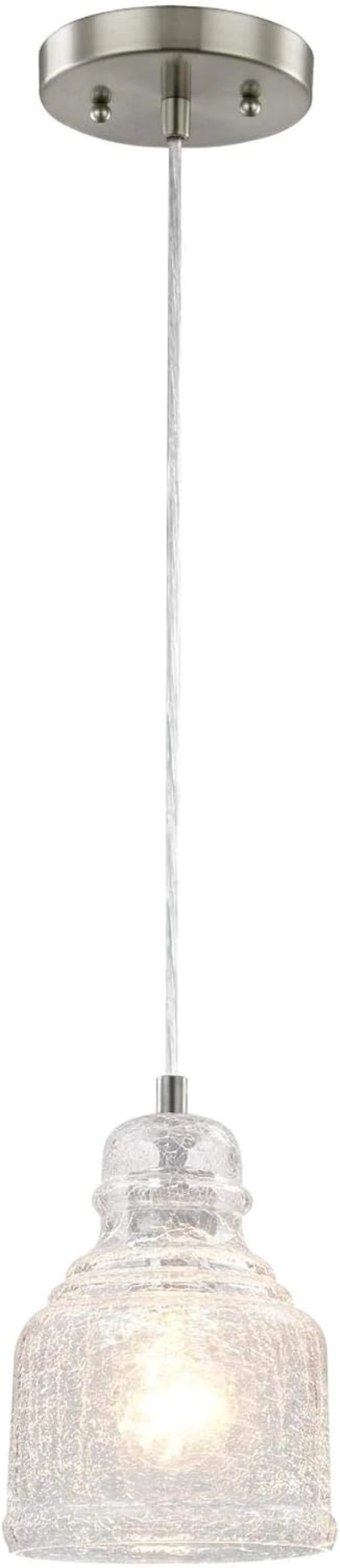 Main image of Westinghouse 6309200 One-Light, Brushed Nickel Finish with Clear Crackle Glass Indoor Mini Pendant, White
