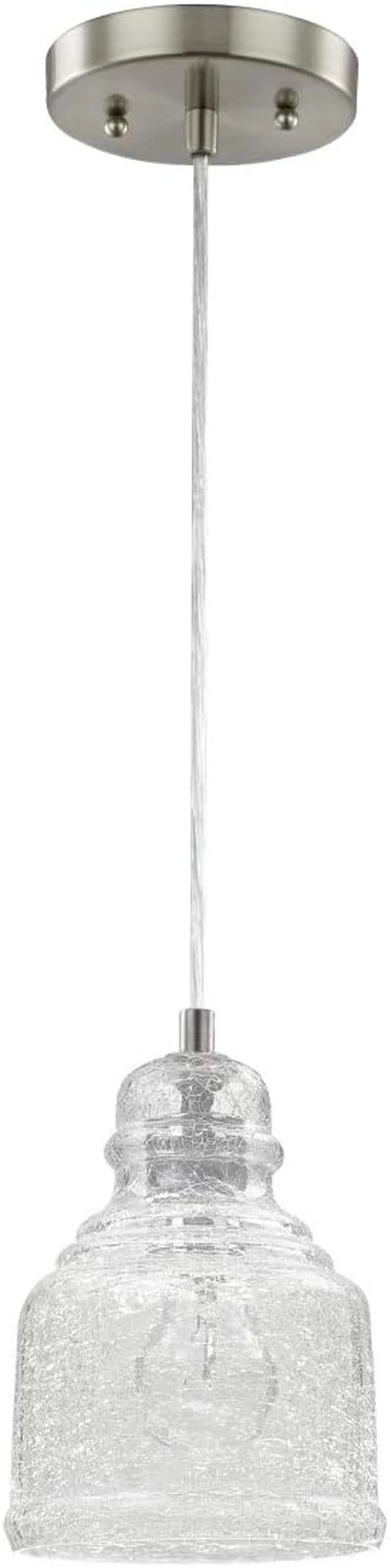 Alt view image 3 of 3 - Westinghouse 6309200 One-Light, Brushed Nickel Finish with Clear Crackle Glass Indoor Mini Pendant, White