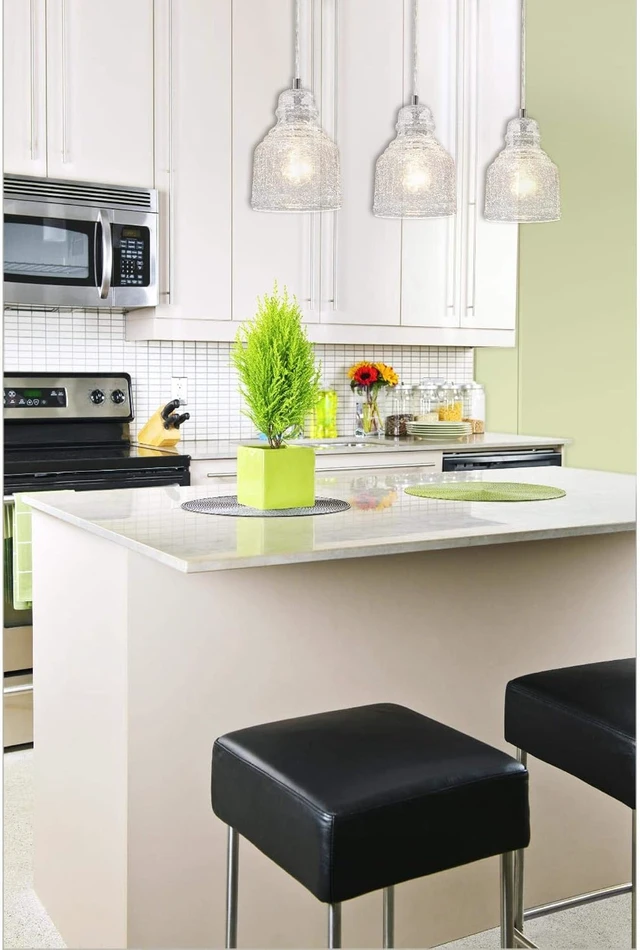 Alt view image 2 of 3 - Westinghouse 6309200 One-Light, Brushed Nickel Finish with Clear Crackle Glass Indoor Mini Pendant, White