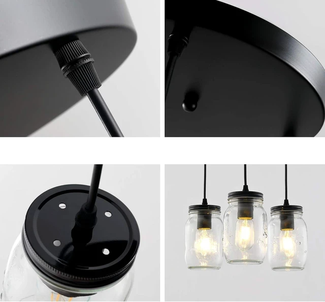 Alt view image 6 of 7 - 3-Light Cluster Pendant Lighting, Kitchen Island Light Glass 3 Lights Chandelier, Mason Jar Pendant Light Fixture, Adjustable Height Ceiling Hanging Light for Kitchen Island Dining Room, E26