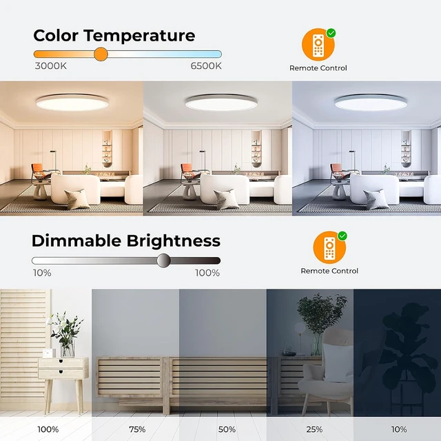 Alt view image 2 of 6 - Annaror RGB Flush Mount LED Ceiling Light Fixture with Remote, 24W 2400LM 3000K-6500K Adjustable Ceiling Lighting with Color Changing Backlight for Bedroom Kids Room Living Room 12Inch White