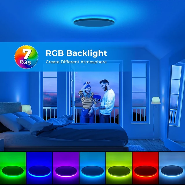 Alt view image 3 of 6 - Annaror RGB Flush Mount LED Ceiling Light Fixture with Remote, 24W 2400LM 3000K-6500K Adjustable Ceiling Lighting with Color Changing Backlight for Bedroom Kids Room Living Room 12Inch White