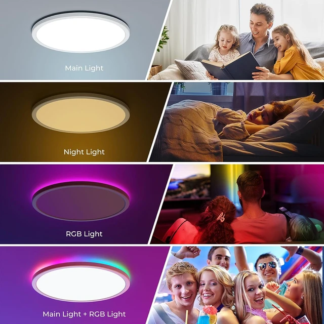 Alt view image 4 of 6 - Annaror RGB Flush Mount LED Ceiling Light Fixture with Remote, 24W 2400LM 3000K-6500K Adjustable Ceiling Lighting with Color Changing Backlight for Bedroom Kids Room Living Room 12Inch White