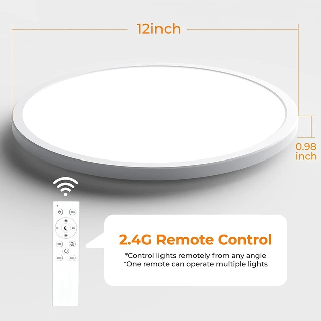 Alt view image 6 of 6 - Annaror RGB Flush Mount LED Ceiling Light Fixture with Remote, 24W 2400LM 3000K-6500K Adjustable Ceiling Lighting with Color Changing Backlight for Bedroom Kids Room Living Room 12Inch White