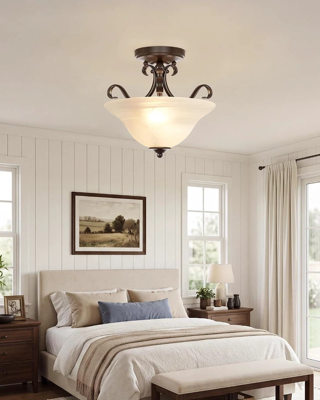 Alt view image 7 of 7 - 12" Retro Semi Flush Mount Ceiling Light, Brown Ceiling Light Fixture