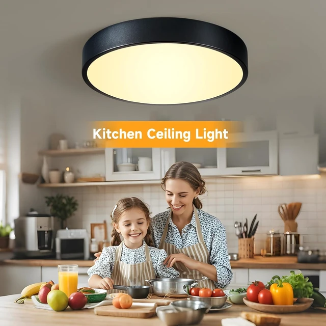 Alt view image 3 of 7 - Flush Mount Ceiling Light Black LED Dimmable 5CCT 12 Inch 24W