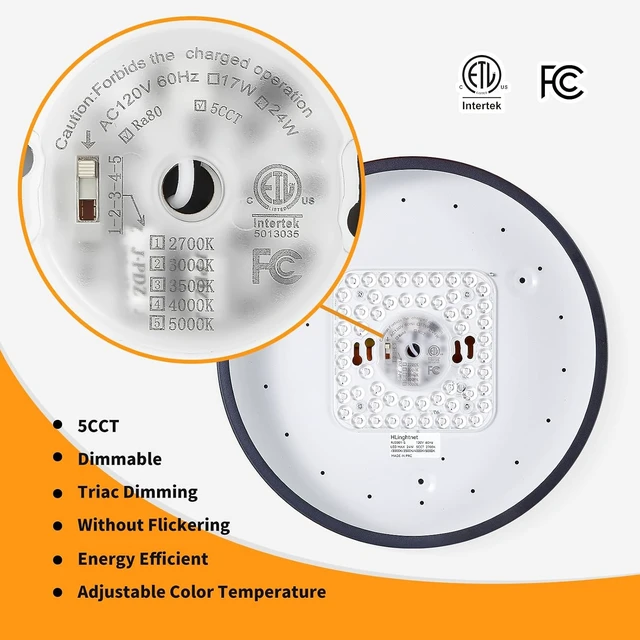 Alt view image 5 of 7 - Flush Mount Ceiling Light Black LED Dimmable 5CCT 12 Inch 24W