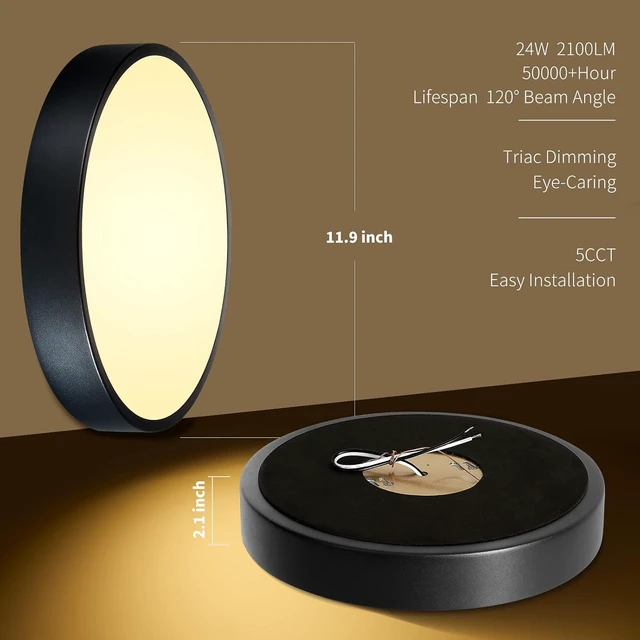 Alt view image 6 of 7 - Flush Mount Ceiling Light Black LED Dimmable 5CCT 12 Inch 24W