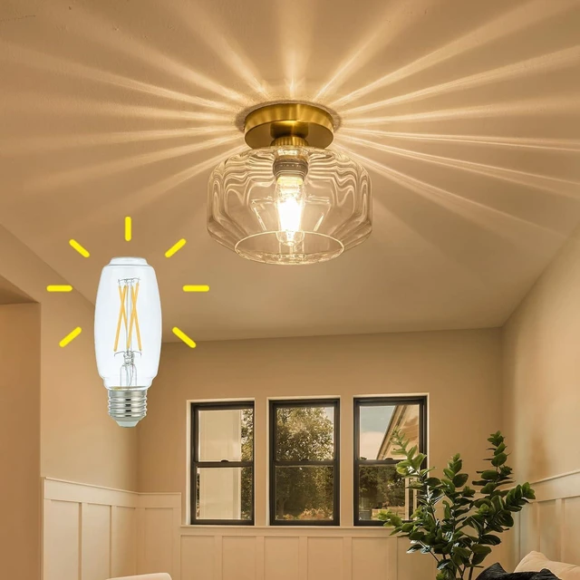 Main image of Tbaoinal Semi Flush Mount Ceiling Light with Diamond Glass Shade, 36-Faceted Panels Create Starburst Effect, 1200LM LED Bulb Included Brushed Gold Finish Ideal for Hallway Entryway Kitchen Bathroom