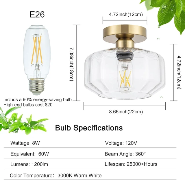 Alt view image 3 of 7 - Tbaoinal Semi Flush Mount Ceiling Light with Diamond Glass Shade, 36-Faceted Panels Create Starburst Effect, 1200LM LED Bulb Included Brushed Gold Finish Ideal for Hallway Entryway Kitchen Bathroom