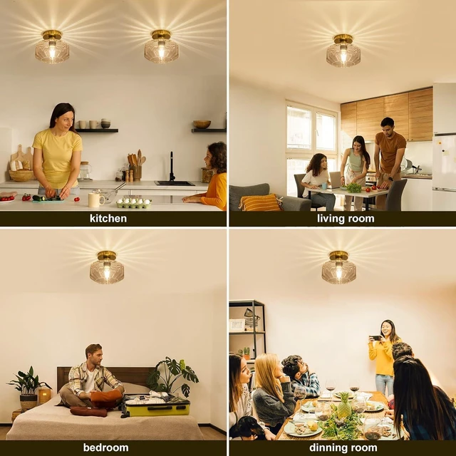 Alt view image 4 of 7 - Tbaoinal Semi Flush Mount Ceiling Light with Diamond Glass Shade, 36-Faceted Panels Create Starburst Effect, 1200LM LED Bulb Included Brushed Gold Finish Ideal for Hallway Entryway Kitchen Bathroom