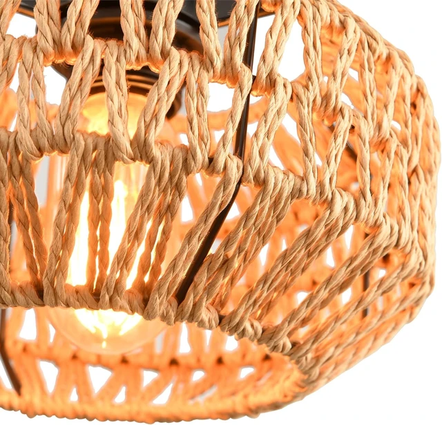 Alt view image 3 of 7 - 2 Pack Farmhouse Light Fixtures Ceiling Mount,Mini Rattan Boho Semi Flush Mount Ceiling Light,Hand Woven Hallway Light Fixtures for Bedroom Entryway Nursery Study Room