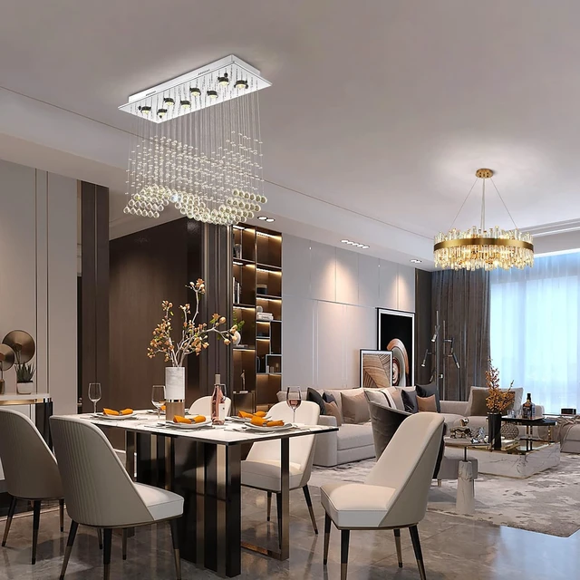 Alt view image 2 of 7 - Siljoy 31.5'' Modern Wave Raindrop Crystal Ceiling Light for Dining Room