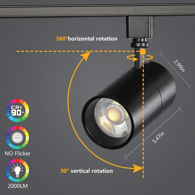 Alt view image 6 of 7 - VANoopee 3-Color 20W H Track Lighting Heads Dimmable, Black 4 Pack