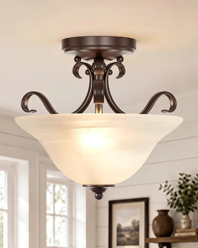 Main image of 12" Retro Semi Flush Mount Ceiling Light, Brown Ceiling Light Fixture