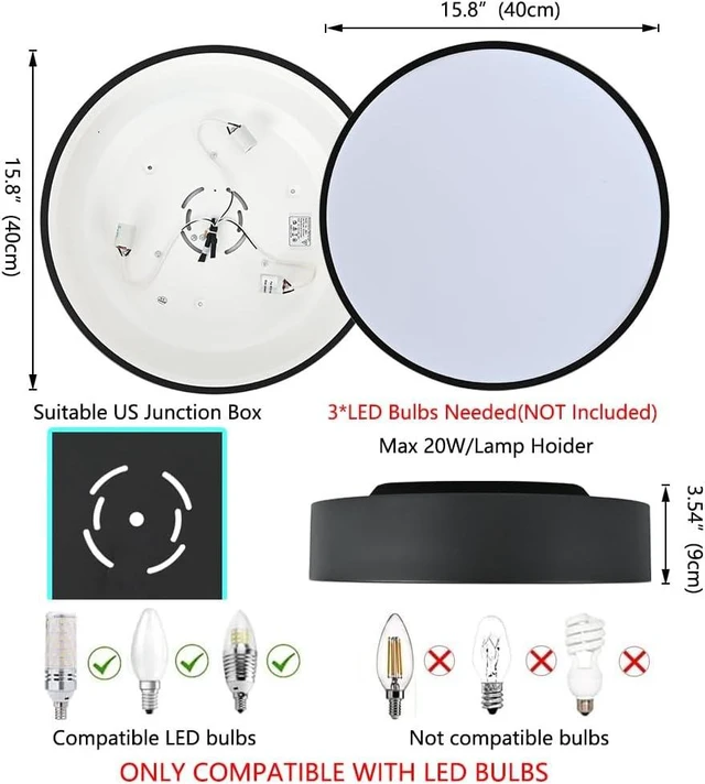 Alt view image 3 of 7 - 3-Light Modern Black Flush Mount Ceiling Light 15.8 Inch