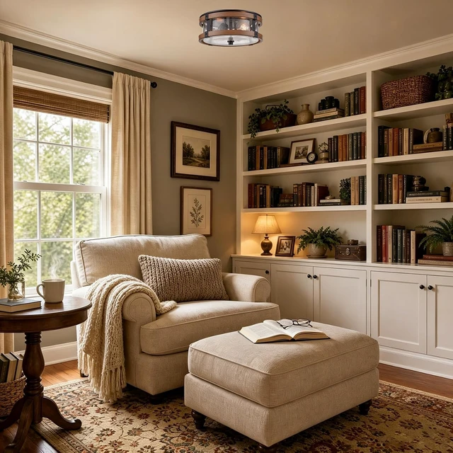 Alt view image 6 of 7 - DEYNITE 2-Light Ceiling Light Drum Seeded Glass Shade Black & Rust Light
