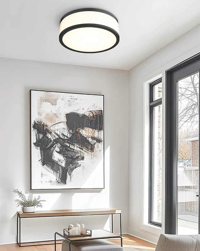 Alt view image 2 of 7 - LED Flush Mount Ceiling Light, 15 inch, 24W Dimmable 3000K 4000K 5000K Matte Black Modern Round Ceiling Light Fixture for Kitchen, Hallway, Bathroom, Stairwell, LMS-054