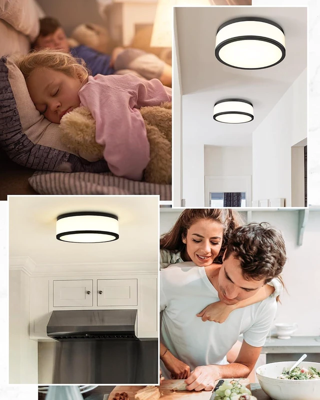 Alt view image 3 of 7 - LED Flush Mount Ceiling Light, 15 inch, 24W Dimmable 3000K 4000K 5000K Matte Black Modern Round Ceiling Light Fixture for Kitchen, Hallway, Bathroom, Stairwell, LMS-054