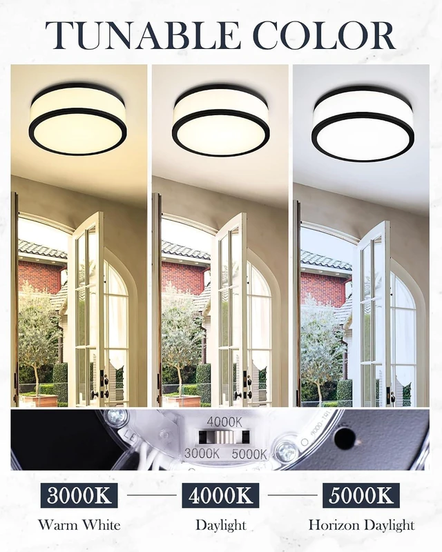 Alt view image 5 of 7 - LED Flush Mount Ceiling Light, 15 inch, 24W Dimmable 3000K 4000K 5000K Matte Black Modern Round Ceiling Light Fixture for Kitchen, Hallway, Bathroom, Stairwell, LMS-054
