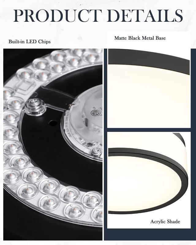 Alt view image 7 of 7 - LED Flush Mount Ceiling Light, 15 inch, 24W Dimmable 3000K 4000K 5000K Matte Black Modern Round Ceiling Light Fixture for Kitchen, Hallway, Bathroom, Stairwell, LMS-054
