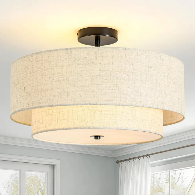 Main image of 4-Light Semi Flush Mount Ceiling Light, 19.7" Double Drum Ceiling Light