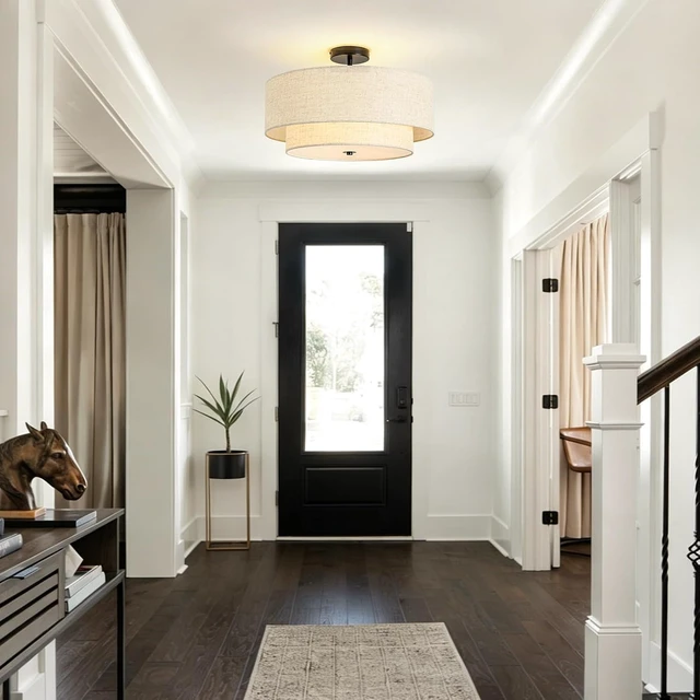 Alt view image 5 of 7 - 4-Light Semi Flush Mount Ceiling Light, 19.7" Double Drum Ceiling Light