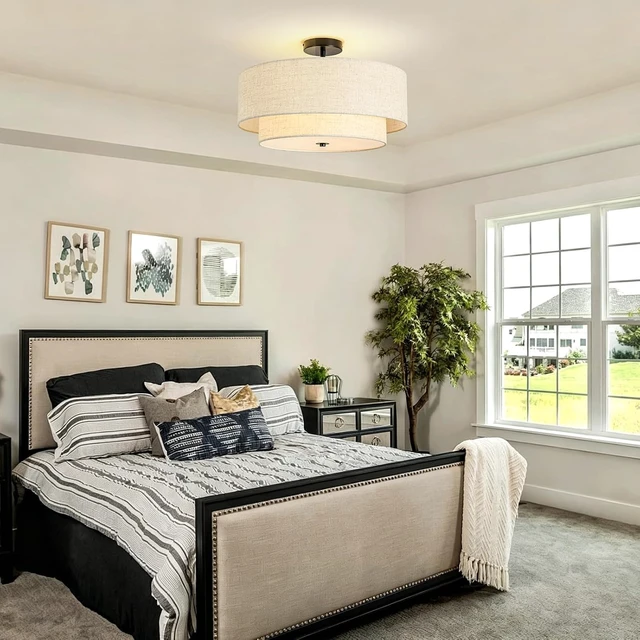 Alt view image 6 of 7 - 4-Light Semi Flush Mount Ceiling Light, 19.7" Double Drum Ceiling Light