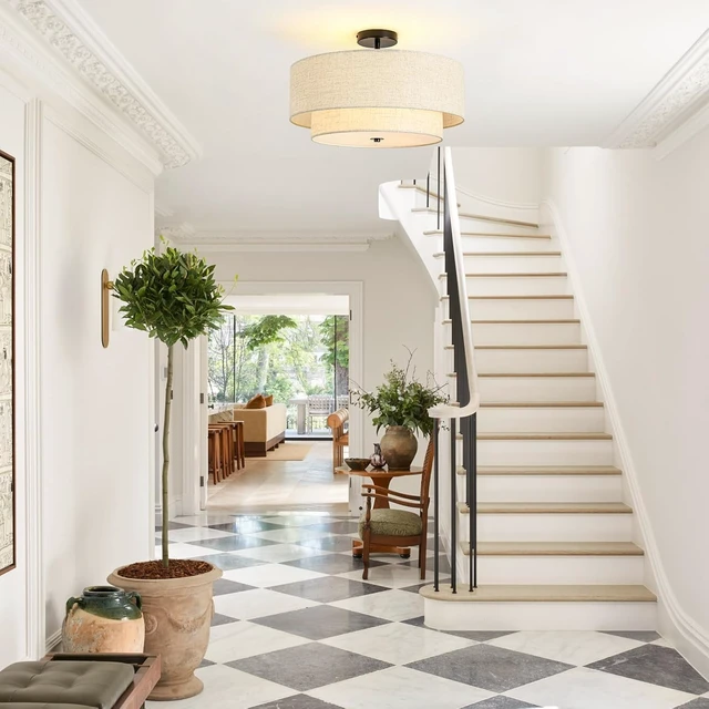 Alt view image 7 of 7 - 4-Light Semi Flush Mount Ceiling Light, 19.7" Double Drum Ceiling Light
