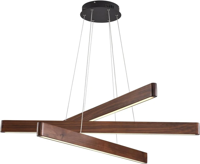 Main image of YISDESIGN 3-Light Linear Pendant,Dining Room Light Fixture,Modern Led Chandeliers for Living Room,Dimmable Wood Ceiling Pendant Light,45W for Living Room,Dining Room,Kitchen Island,Walnut Color