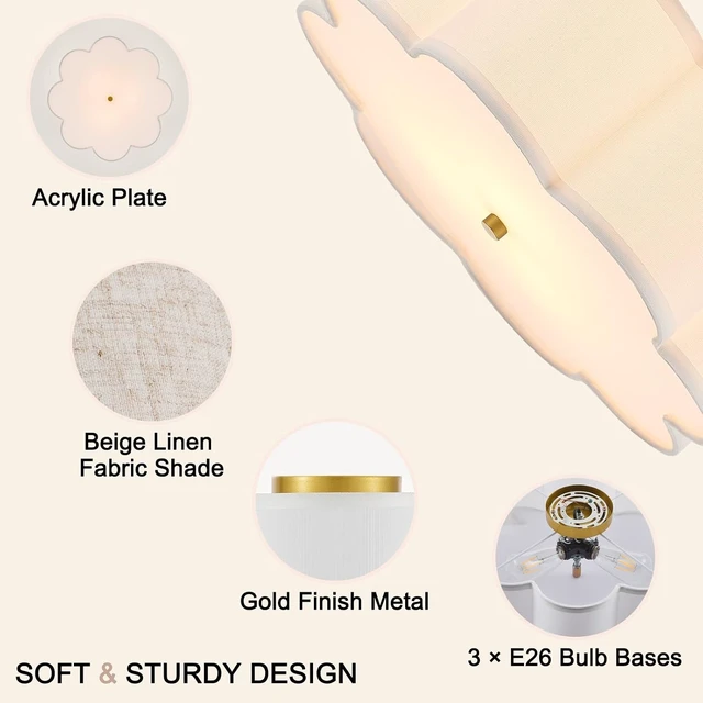 Alt view image 3 of 7 - 17.7" Gold Drum Ceiling Light, 3-Light Semi-Flush Mount