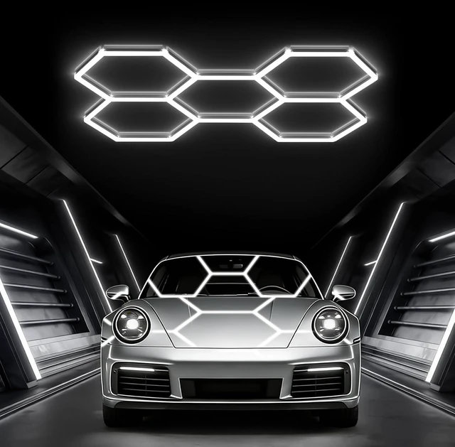 Main image of Glitgate LED Hexagon Garage Lights, 5-Grid 168W 18,480LM 6500K, 100-240VAC