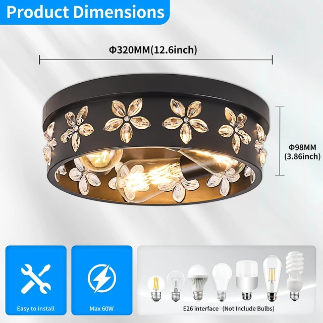 Alt view image 2 of 7 - 12.6 inch Black Flush Mount Ceiling Light Fixture, 2 Pack